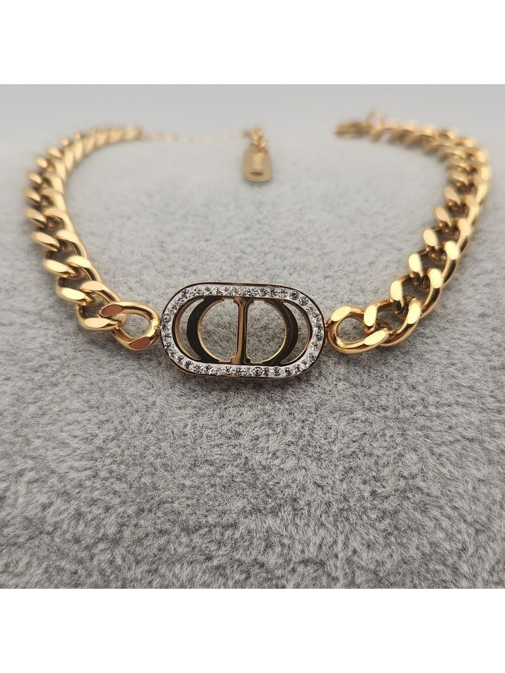 18K Gold Plated Pavé Oval Link Chain Bracelet , CD
